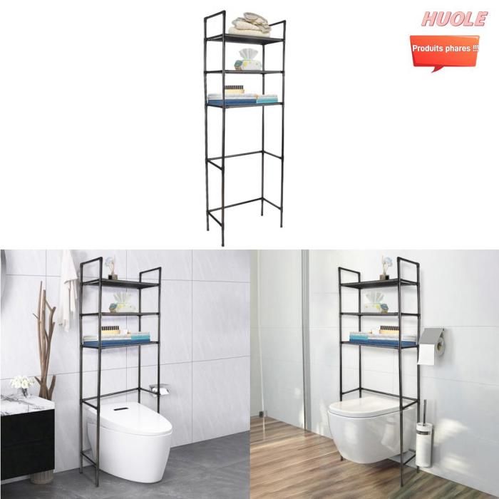 HUOLE Etagère de salle de bain (feuille plastique) fond pour toilettes gain de place 48*25*155 cm noir.
