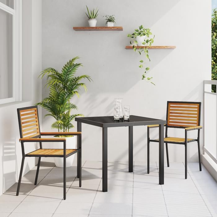 Moderne Chaises de jardin empilables Fauteuil/Siège dExtérieur avec coussins 2 pcs noires en poly rotin @FR(847158)