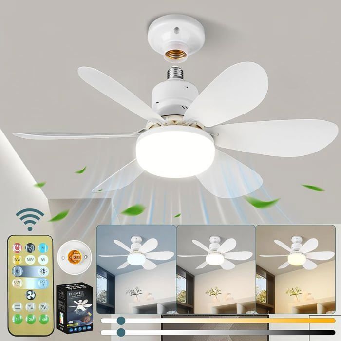 Ventilateur Silencieux Plafond 40W Lampe Ventilateur Plafond avec Douille E27 Silencieux pour Salon Cham VENTILATEUR DE PLAFOND - Xvx