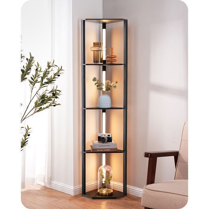 Lampadaire sur pied - EDISHINE - H163 cm - LED intégrée - Dimmable 3 températures - Étagères intégrées