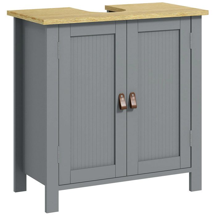 Meuble sous lavabo - kleankin - 2 portes 2 étages à lintérieur étagère réglable poignées polyuréthane - 60 x 30 x 60 cm - gris Meuble sous lavabo - kleankin - 2 portes 2 étages à lintérieur étagère réglable poignées polyuréthane - 60 x 30 x 60 cm - gris