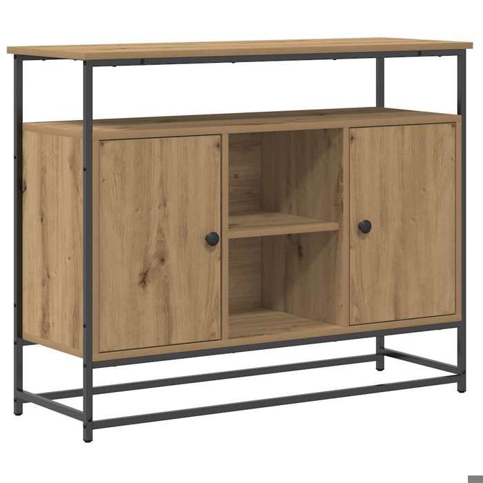 YUN@Buffet Bas Bahut Armoire Commode Sidebord Artisan Chêne 100x35x80 cm Bois composite et Acier @1936@