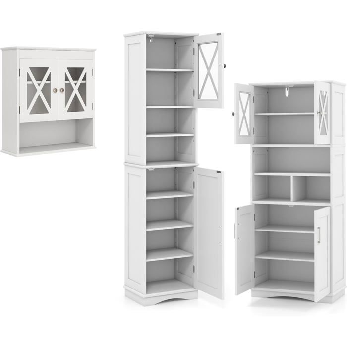 COSTWAY Ensemble de Meubles de Salle de Bain Colonne Salle de Bain Armoire de Salle de Bain Murale et Meuble de Salle de Bain
