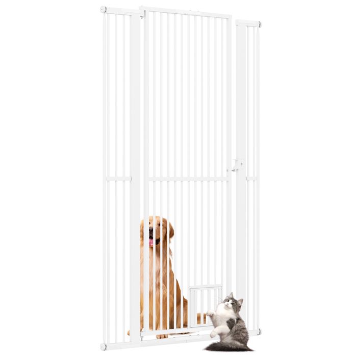 Comparer les prix de GOPLUS Barrière 170CM pour Animaux Réglable en Métal Porte Verrouillable pour Chats Largeur Réglable 77-104 cm 2 Kits dExtension