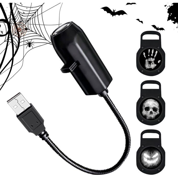 Lampe Projecteur Halloween Projecteur Magnétique Maison Hantée 3 Modes LED Fantôme Rotatif 360° USB