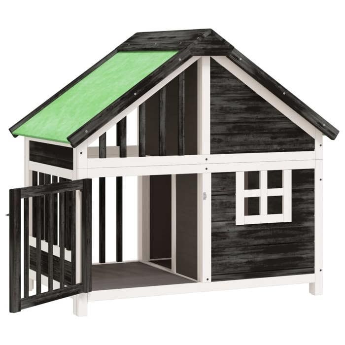 Chenil en bois de pin - BURKE - 96x605x87 cm - Gris blanc vert - Toit résistant à leau - Grande entrée