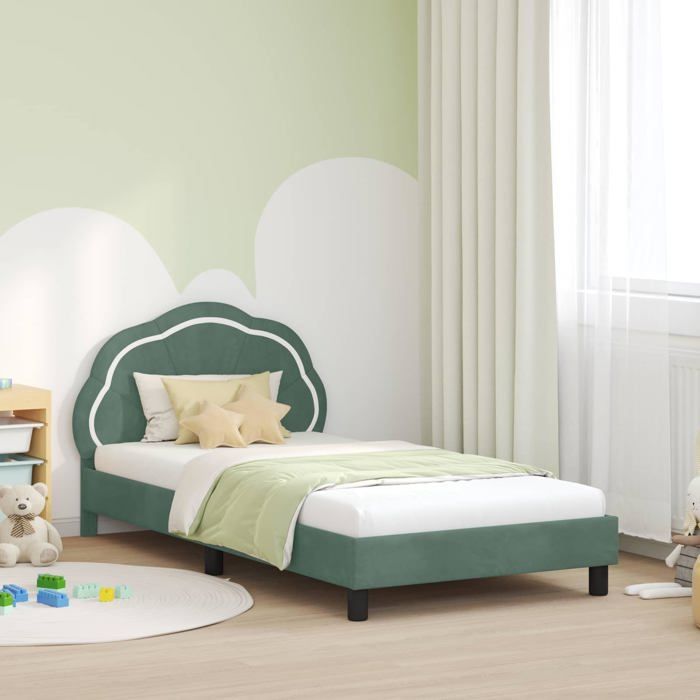 Cadre de lit pour enfants - vidaXL - Vert Mer - Velours - 90x200 cm - 208x104.5x85 cm - Poches de rangement