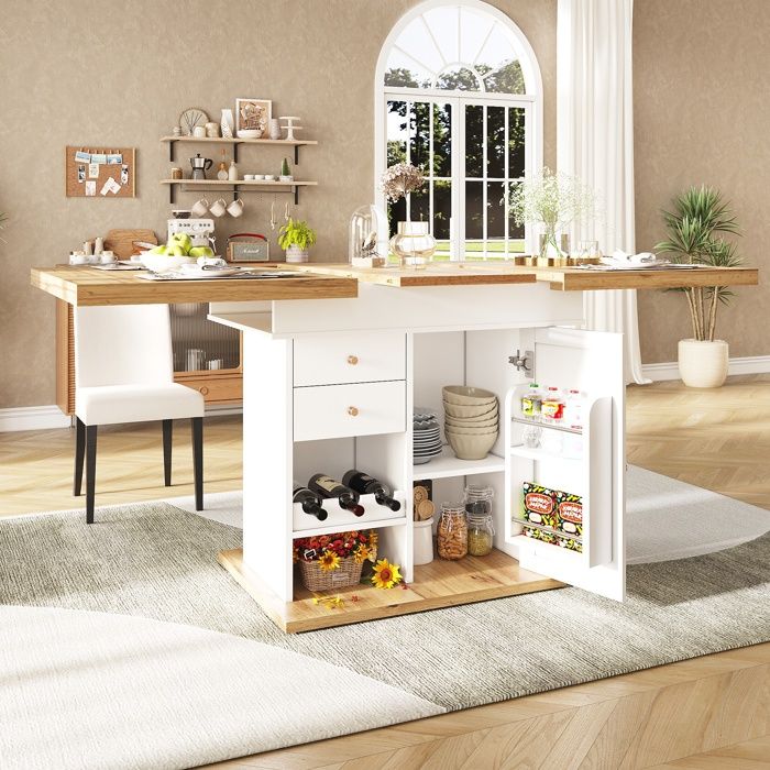 Table à manger extensible 110-140 × 80 cm avec rangements pour 4 à 6 personnes