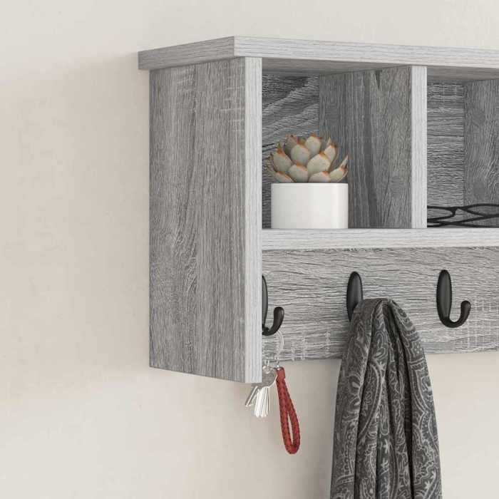 Porte-manteau mural élégant - ECOHOME - bois dingénierie - gris sonoma - 50 x 16 x 26 cm - 3 étagères - avec porte@111858