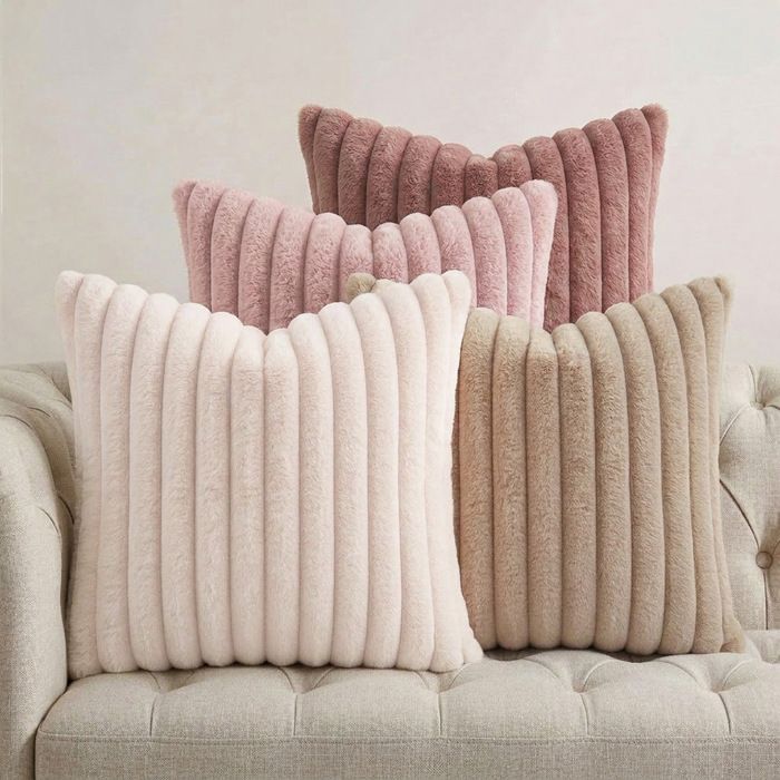 Housses de Coussin 45×45cm 4 Pièces Coussin Doux Blanc en Velours Doux Coussin Doux Canapé avec Fermeture Éclair CachéeStyle L