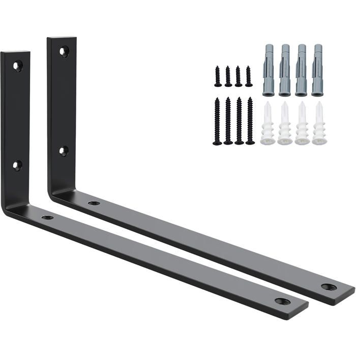 Équerre de fixation murale lot de 2 - fer massif noir mat 90° - 300 x 150 x 30 mm 5 mm épaisseur 50 kg