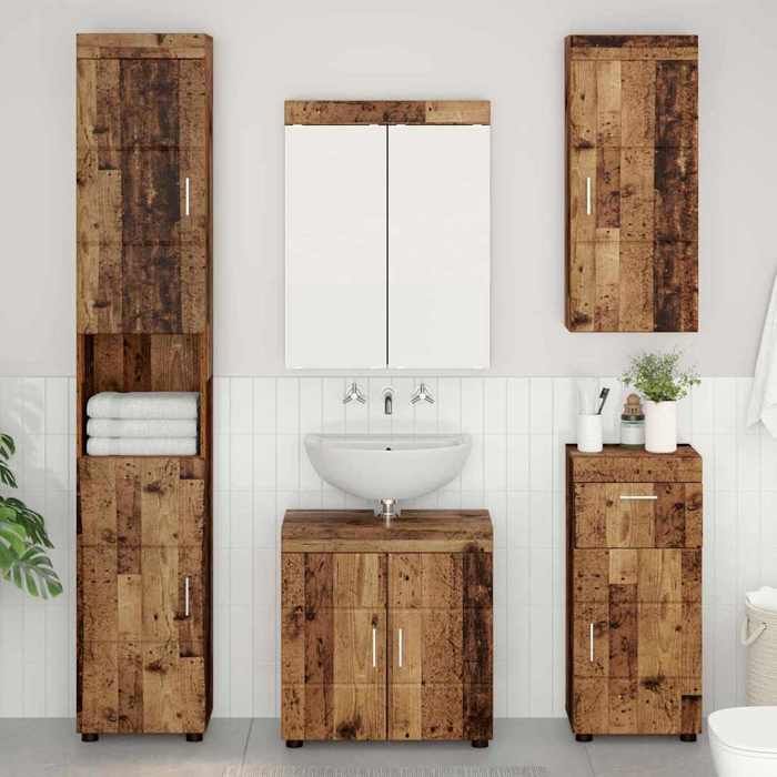 vidaXL Armoire Murale de Salle de Bain TULUM Bois Ancien 37 x 24 5 x 86 cm en Bois dingénierie avec 2 étagères pour Cuisine 54347
