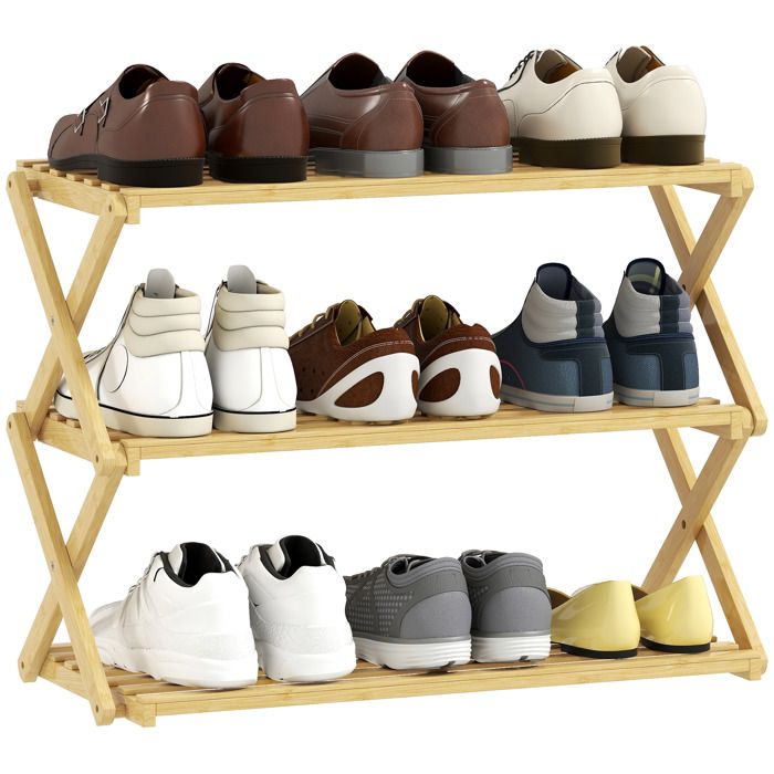 Étagère à Chaussures Pliable en Bambou - 3 Niveaux - Coloris Naturel - 60 x 29 x 45 5 cm