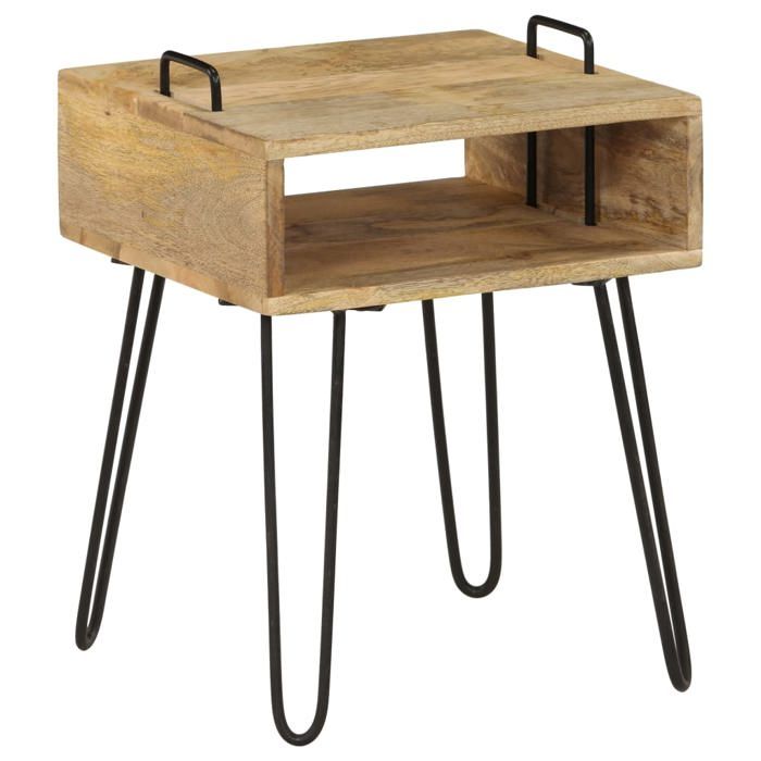 Table de chevet 40 x 34 x 47 cm en bois de manguier massif et acier poudré avec étagère ouverte et style industriel 875718