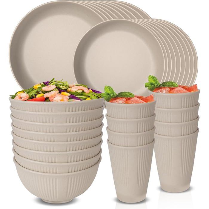 Ensembles de vaisselle incassables pour 8 personnesassiettes et bols en ensemble de vaisselle 32 Beiges POPOTE