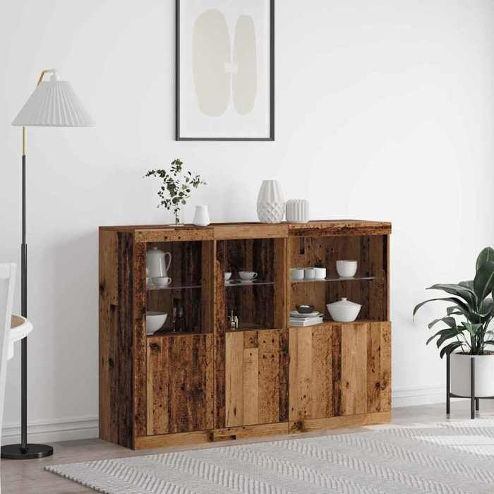 Marron Buffet LED Bois ancien 142 5x37x100 cm Bois dingénierie - Meuble Rangement LV29635