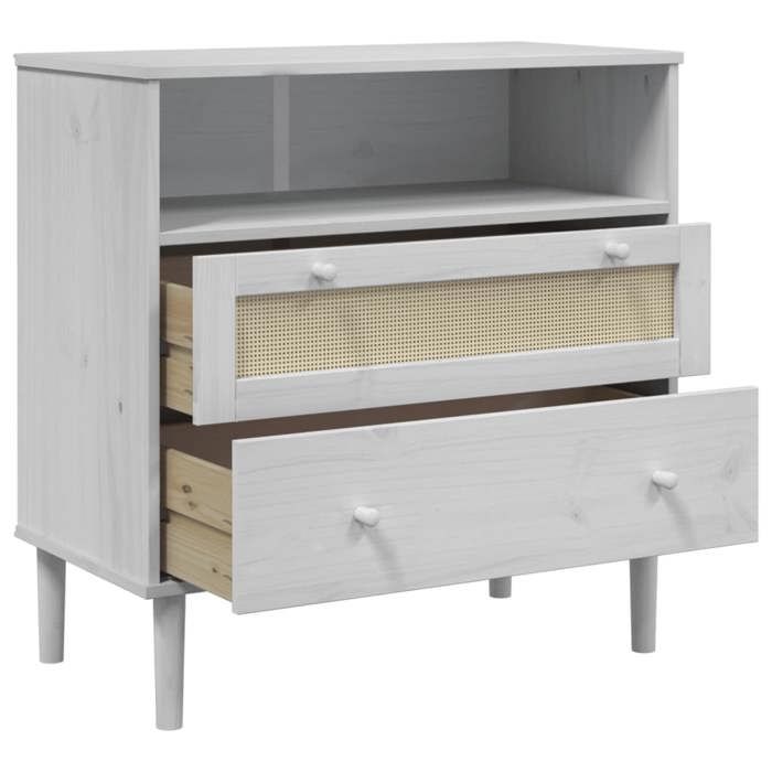 Commode intérieur - Blanc - Buffet Armoire base - SENJA aspect rotin blanc 80x40x80 cm - bois massif de pin LL827