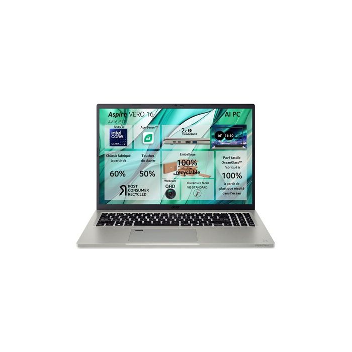 PC portable Acer Aspire AV16-51P-503Z 16 Intel core Ultra 5 125U RAM 16 Go LPDDR5X 512 Go SSD Intel ARC Graphics