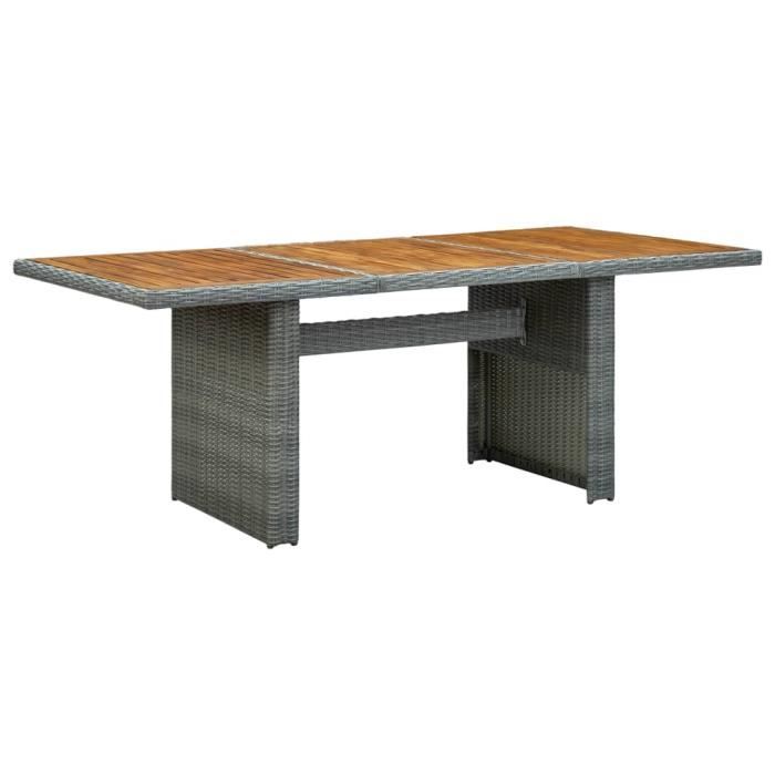 Table de jardin Gris clair Résine tressée et bois d'acacia TABLE DE