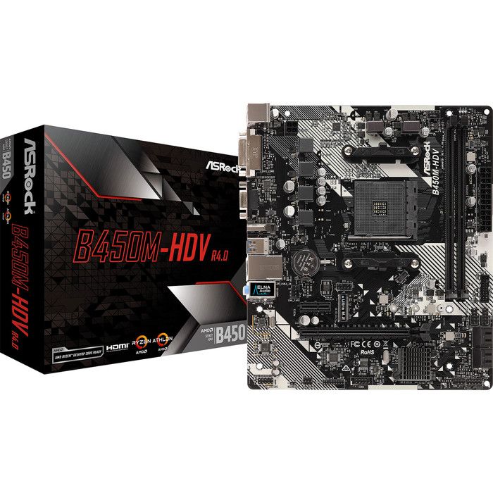 ASRock B450M-HDV R4.0, AMD B450 Mainboard - Sockel AM4 0,000000 Noir