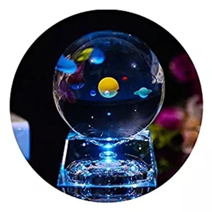 3d Boule De Cristal Du Système Solaire Avec Un Modele Et Led Lampe De Base Transparente 80mm 315 Pouces Meilleur Cadeau Danniv