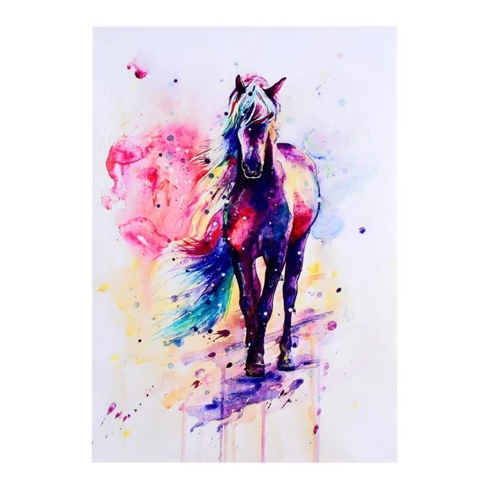 Aquarelle Cheval Art Animal Peinture A L Huile Toile Mur Photo Decoration 40 57cm Cdiscount Beaux Arts Et Loisirs Creatifs