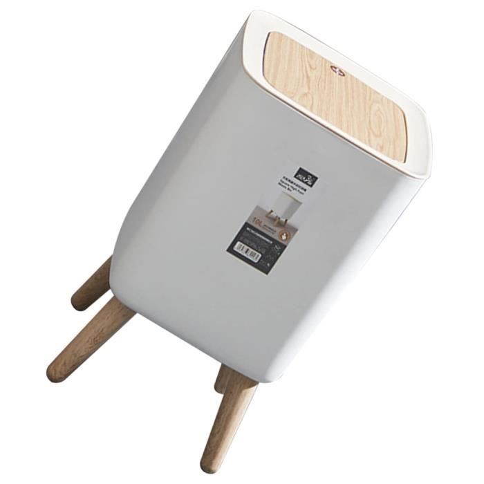 Poubelle Ronde Design Grain De Bois - 26,8 X 22 Cm, Couvercle Pivotant, Pour Salle De Bain, Chambre, Cuisine - 7