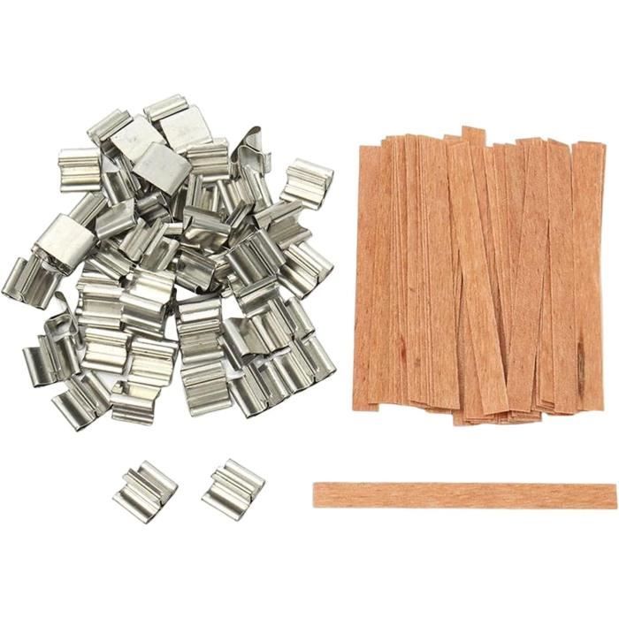 LINGJIA 50 Pièces Mèches pour Bougies en Bois avec Support en Fer - Mèche Épaisse pour la Fabrication de Bougies