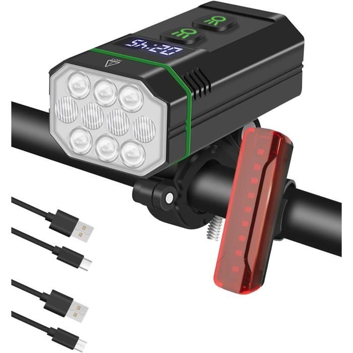 Kit de lampe de vélo/vélo/lampe LED T6 15000lm, lampe frontale/lampe de poche rechargeable USB, lampe de vélo évolutive et étanche