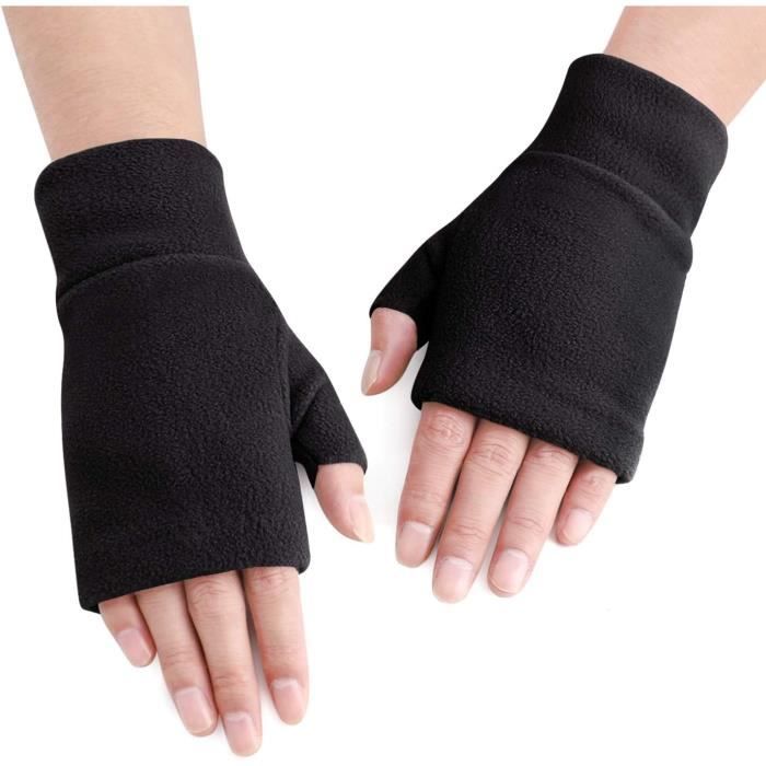 Gants Moufle Mitaine Noir, mitaine rabattable moufle laine livré 48h