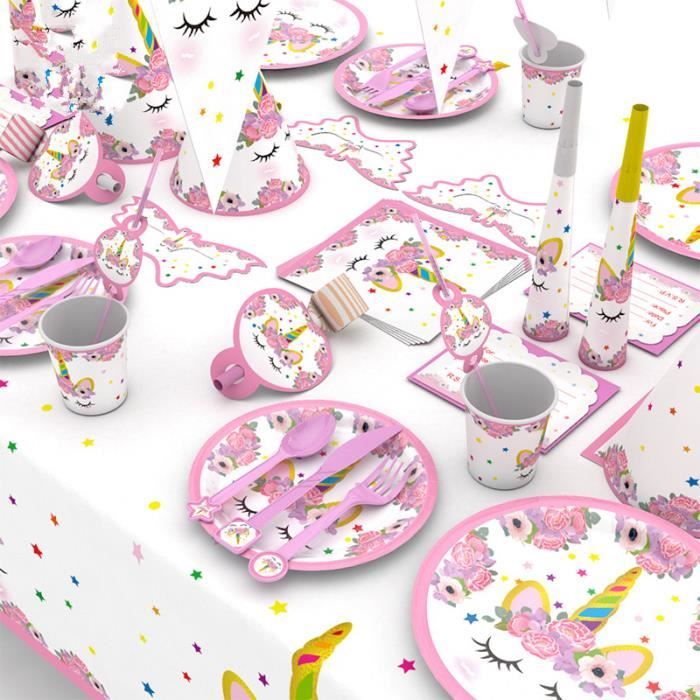 95pcs/set Décor de fête de Licorne Décoration de thème anniversaire Licorne  Papier Chapeau Serviettes assiette Nappe de table - Cdiscount Maison