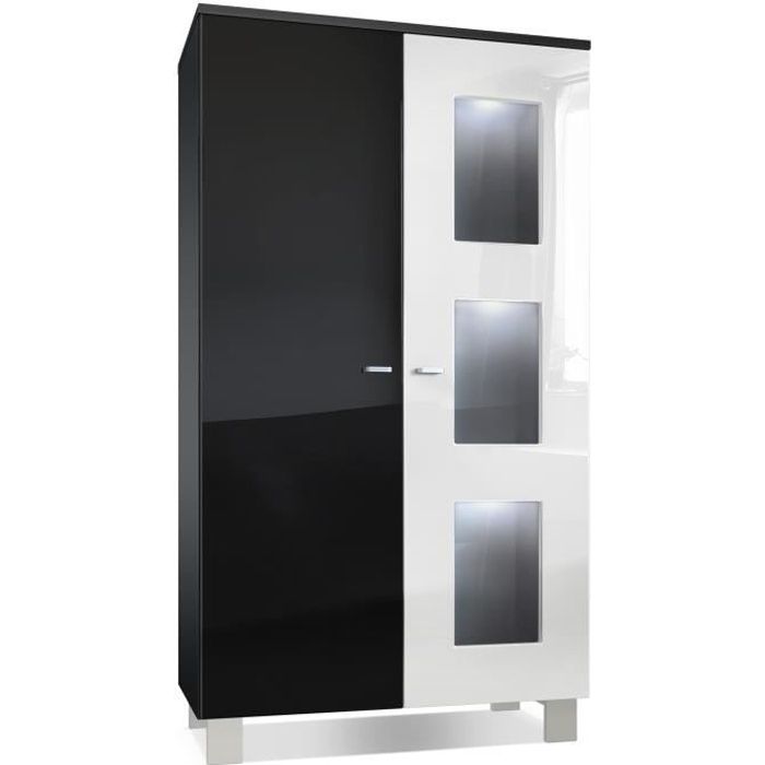 Vladon Vitrine Armoire Denjo en Noir mat - Façades en Noir haute brillance et Blanc haute brillance avec éclairage LED en Blanc Vladon Vitrine Armoire Denjo en Noir mat - Façades en Noir haute brillance et Blanc haute brillance avec éclairage LED en Blanc
