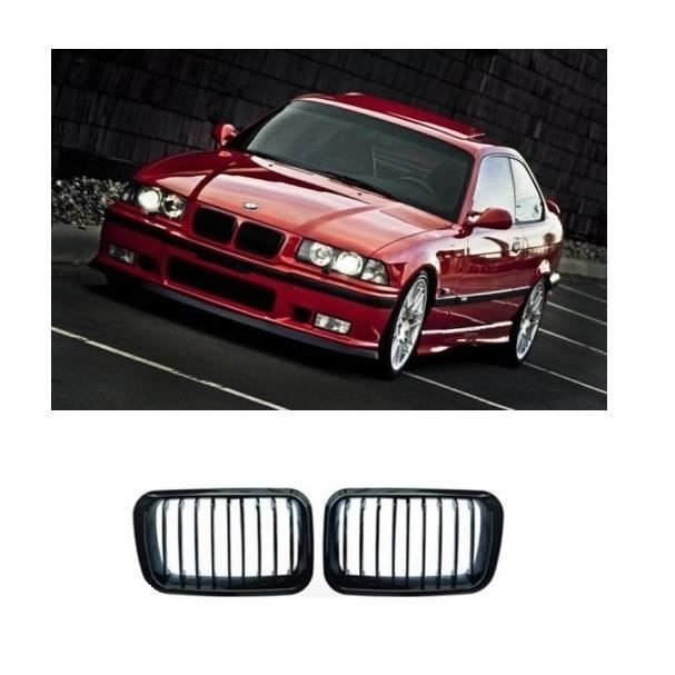 Paire de grilles de calandre avant sport à double lamelle pour BMW Série 3 E36 318i 328i 323i Noir brillant