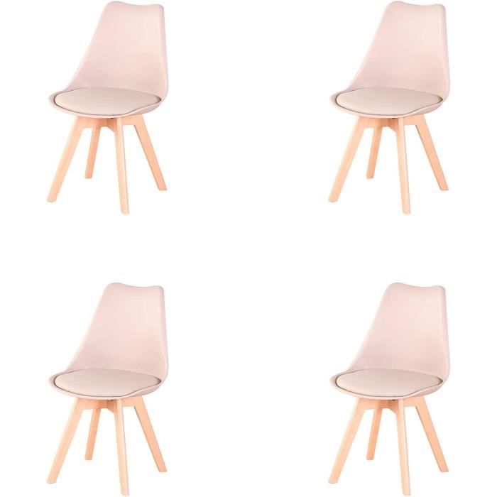 Chaises Salle à Manger TTATC - Lot De 4 - Bois Hêtre Massif - Siège Rembourré Kaki