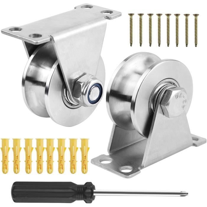 Poulies Pour Levage Kit 2 Poulies En Acier Inoxydable 16 Vis - Pour Portail Coulissant/levage (Diam. 31mm) Poulie Pour Levage De Corde