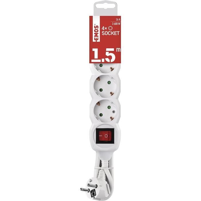 PremiumCord Multiprise 7m Avec 4 Prises - Rallonge 230V Sécurité Enfant - Prises Françaises à 45° - Blanc