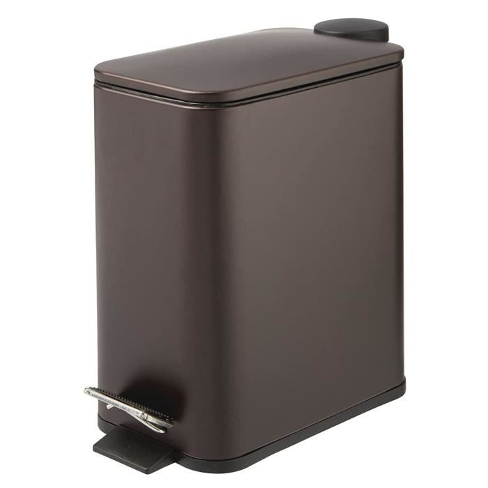Poubelle à Pédale Rectangulaire 5L (3L?) - Acier Inox - Couvercle à Fermeture Douce - Noir - Pour Salle De Bain Ou Cuisine