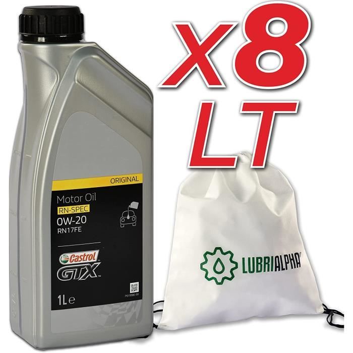 Huiles moteur 0W20 voiture essence lubrifiant Castrol GTX 0W20 RN17FE avec sac polyvalent 8x1lt