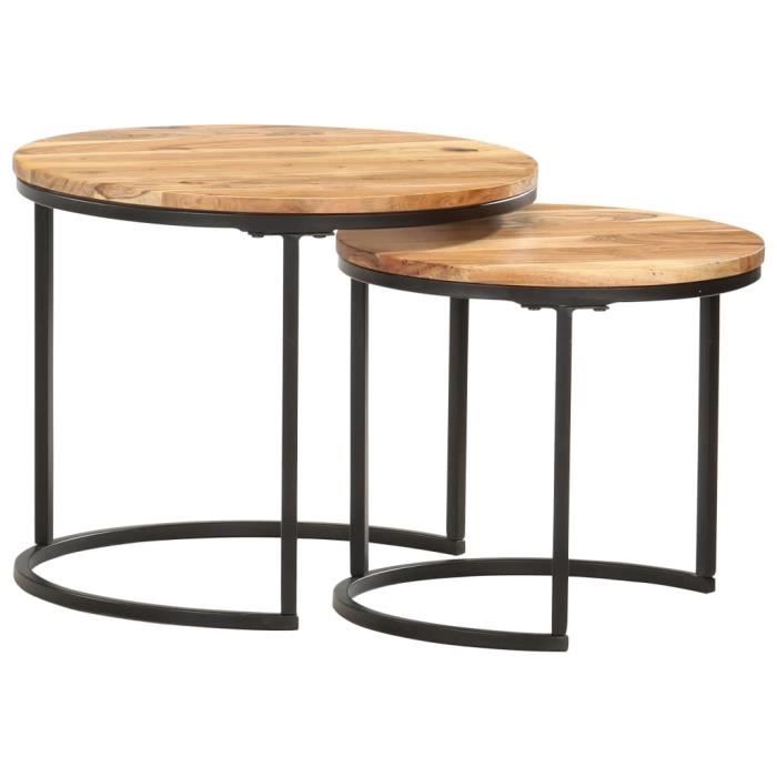 tables gigognes en bois d'acacia massif - moderne - 2 pcs - marron