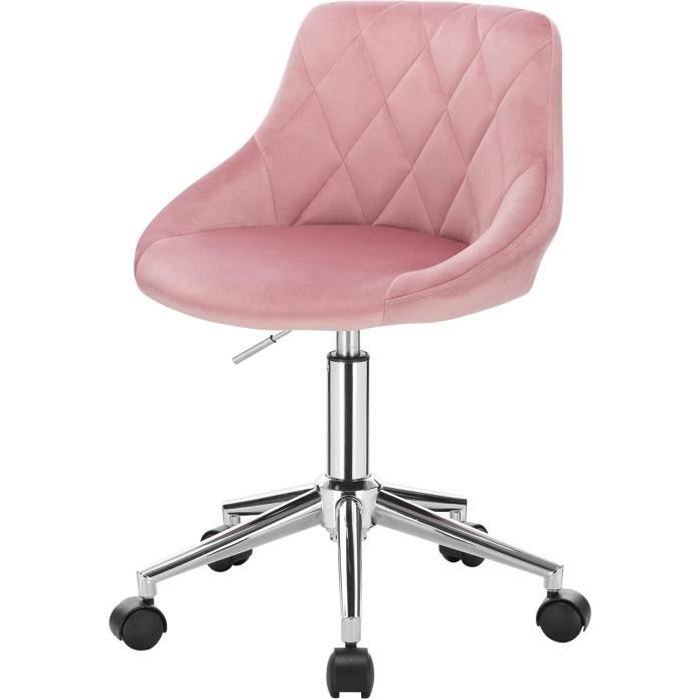 eugad 1 x tabouret de bureau à roulette pivotant et réglable,chaise de bureau en velours rose