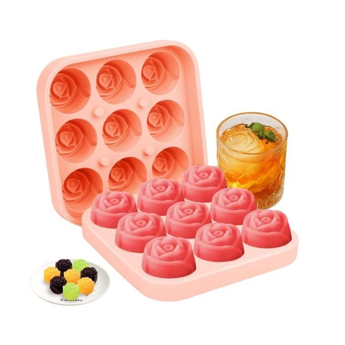 Lot De 2 Bacs à Glaçons Rose 18 Cavités – Moules Silicone Roses 3 Cm Avec Couvercle, Sans BPA, Idéal Cocktails & Boissons