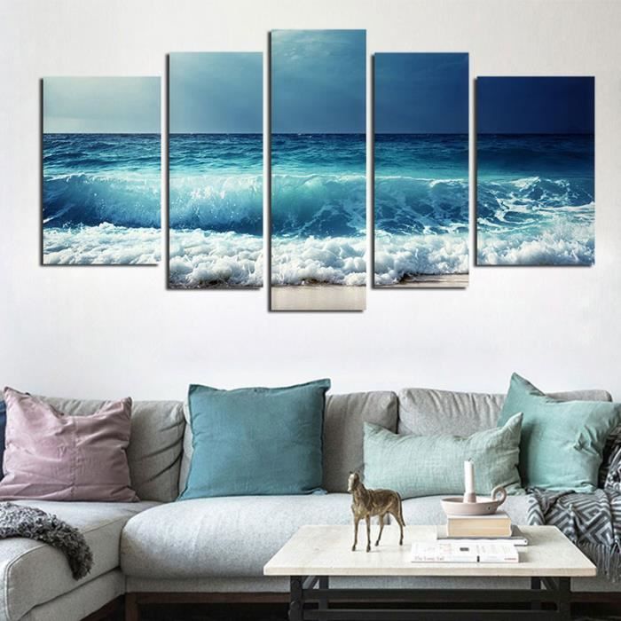 Get Wallpaper 5 Panneaux Moderne Ocean Mer Seascape Imprime Peinture A L Huile For iPhone Free