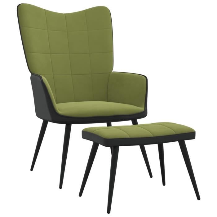chaise salon - fauteuil de relaxation avec repose-pied vert clair velours et pvc - best home
