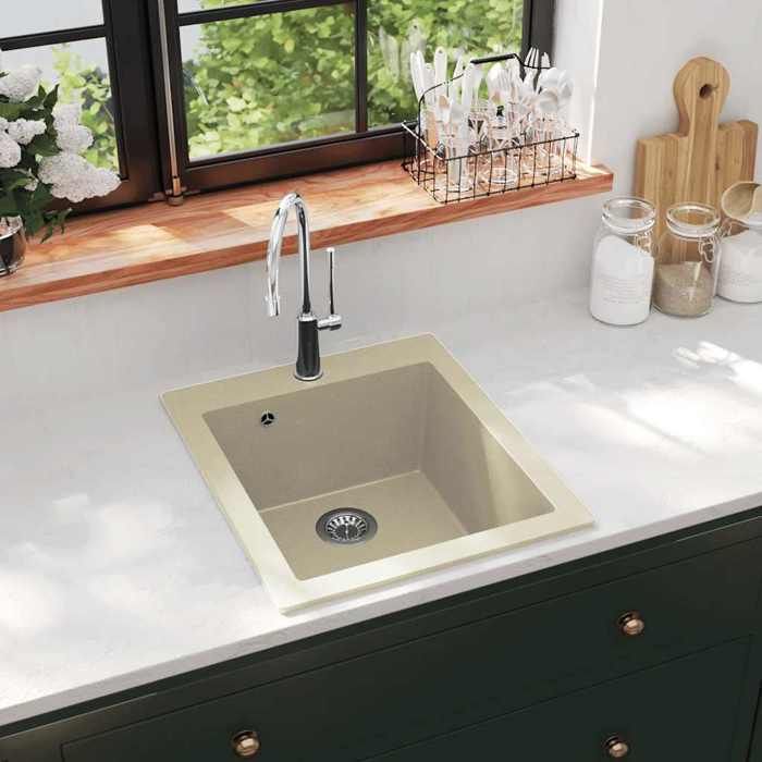 Évier de cuisine Granit - VIDAXL - Seul lavabo - Beige