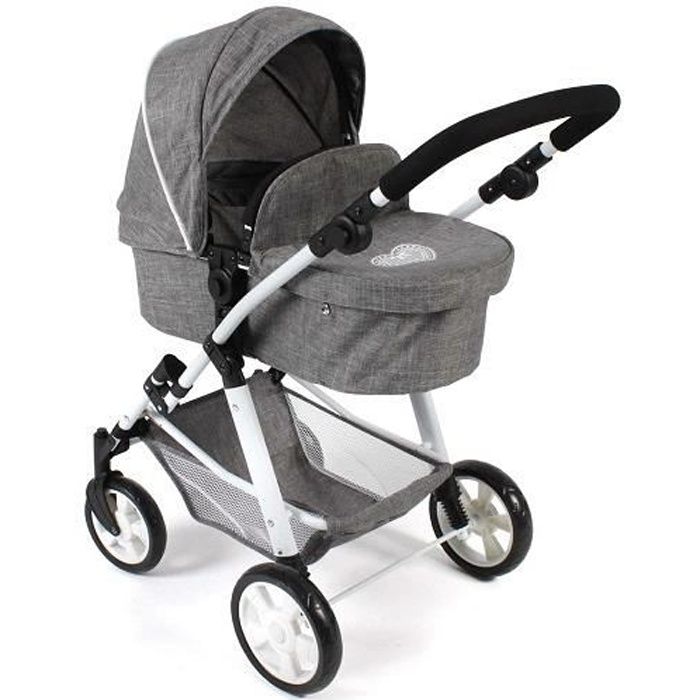 Combi 3 en 1 pour poupee et poupon : poussette landau cosy - Rose / Gris -  Poignee 55 à 82 cm - Cdiscount Jeux - Jouets