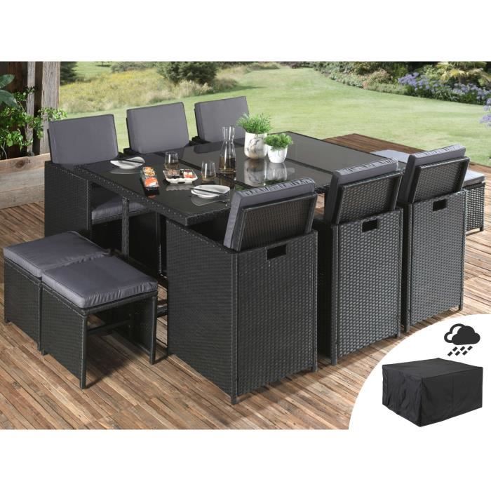 Sophia Salon De Jardin Encastrable 10 Places En Resine Tressee Noir Avec Coussins Gris Housse De Protection Couleur Noir Achat Vente Ensemble Table Et Chaise De Jardin Sophia Salon De Jardin Cdiscount