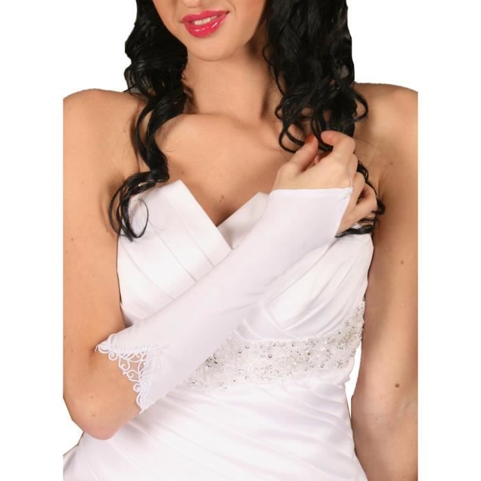 Gants Sans Doigts Dentelle Noire Femme - Longueur Coude - Motifs Floraux - Pour Mariage, Soirée