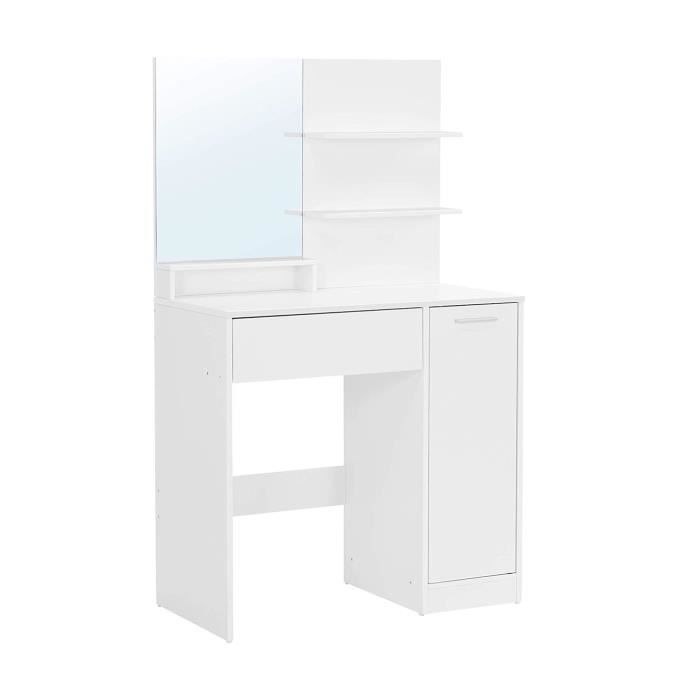coiffeuse blanche avec 1 tiroir, 2 étagères et armoire de rangement - 80 cm x 40 cm x 132 cm - calicosy blanc
