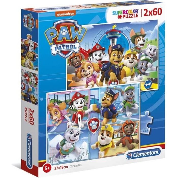 Puzzle enfant Pat Patrouille - CLEMENTONI - Coffret de 2 puzzles - 2x60 pièces - Licence Pat Patrouille - Dès 5 ans