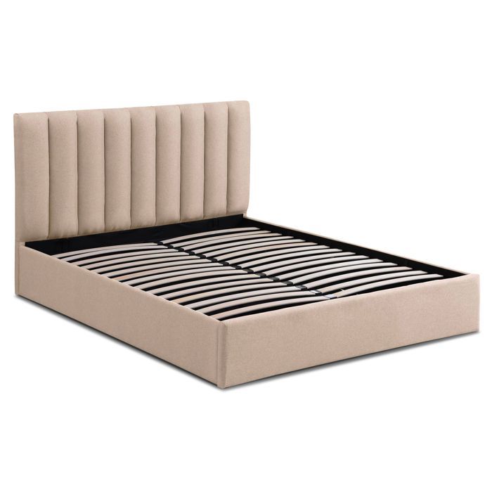 MENZZO Lit Coffre Songe + Sommier Tissu Beige 180cm - Tissu L189 x P217 x H112 cm